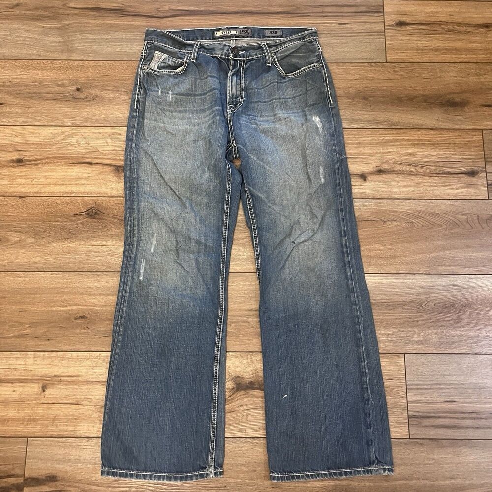 BKE Tyler Jeans Mens 33R 34x32 Cotton Blue Denim Pockets Medium Wash Straight